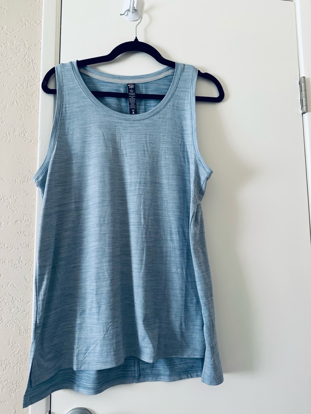 NYL Tank Top Large Light Blue Scoop Neck Split Hem